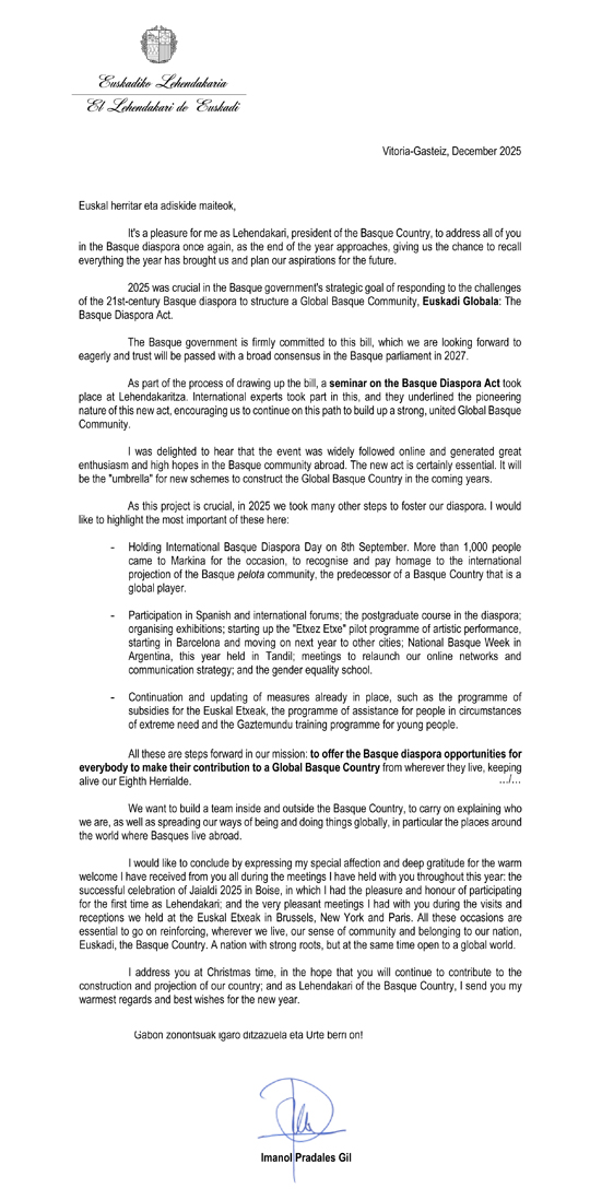 Lehendakari's message