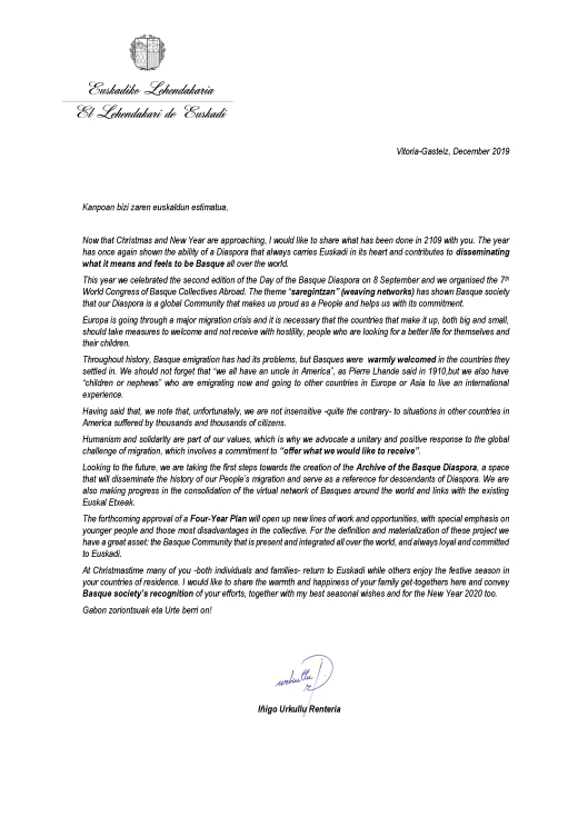 Lehendakari's Christmas Message